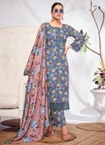 Pure Cotton Blue Casual Wear Printed Salwar Suit